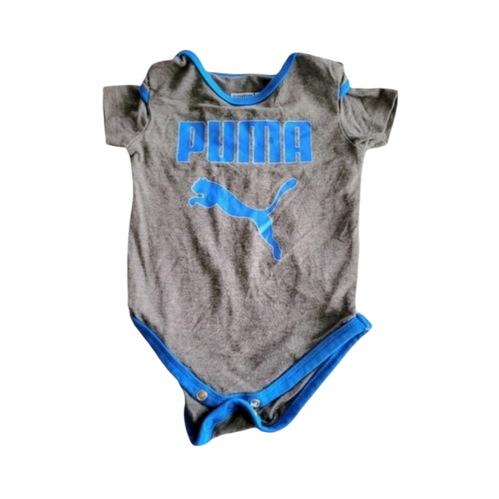 Puma Charcoal Gray and Cobalt Blue Infant Bodysuit Onsie Size 0 To 3 Months